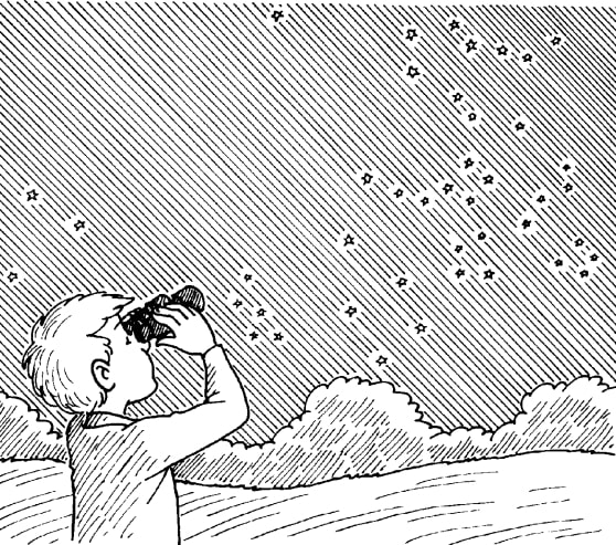 gambar seorang anak menggunakan teleskop mengamati bintang